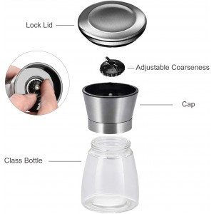 Premium Manual Pepper Grinder Mill with Stainless Steel Cap, Ceramic Blades and Adjustable Coarseness Grinder for Fresh Ground Pepper, Salt and Spices, 6 oz Glass Body (1Pcs)