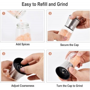 Premium Manual Pepper Grinder Mill with Stainless Steel Cap, Ceramic Blades and Adjustable Coarseness Grinder for Fresh Ground Pepper, Salt and Spices, 6 oz Glass Body (1Pcs)