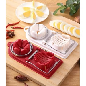 2 Pcs Egg Cutter Fruit Slicer Boiled-Eggs, Egg Peeler, Boiled Egg Peeler, Egg Chopper, Stainless Steel Cutting Wires Kitchen Egg Slicers 2 in 1 (red, white)