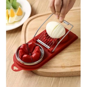 2 Pcs Egg Cutter Fruit Slicer Boiled-Eggs, Egg Peeler, Boiled Egg Peeler, Egg Chopper, Stainless Steel Cutting Wires Kitchen Egg Slicers 2 in 1 (red, white)
