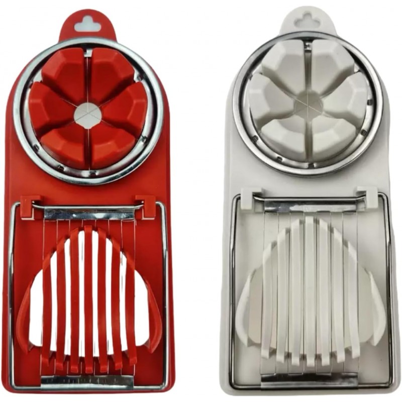 2 Pcs Egg Cutter Fruit Slicer Boiled-Eggs, Egg Peeler, Boiled Egg Peeler, Egg Chopper, Stainless Steel Cutting Wires Kitchen Egg Slicers 2 in 1 (red, white)