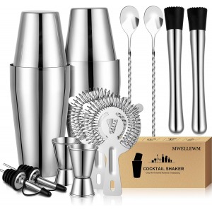 Mwellewm Cocktail Shaker Set, Boston Shakers Bartending Professional Bartender Kit Bartender Beginner Mixed Alcohol Martini Shaker Tins Tool for Bar Drink