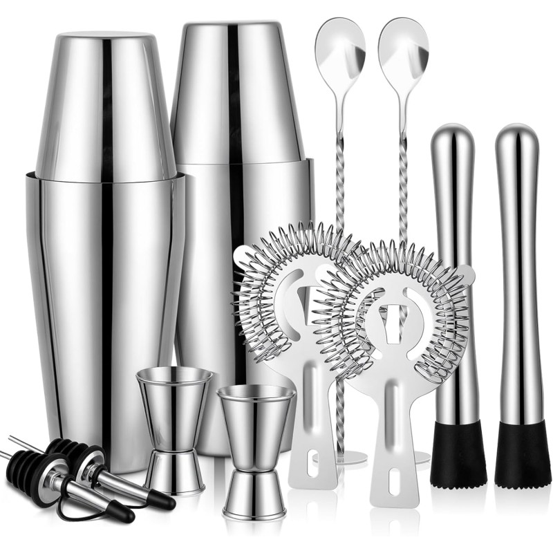 Mwellewm Cocktail Shaker Set, Boston Shakers Bartending Professional Bartender Kit Bartender Beginner Mixed Alcohol Martini Shaker Tins Tool for Bar Drink
