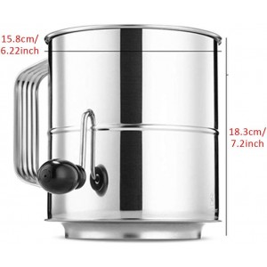 Flour Sifter, 8 Cup Flour Sifter for Baking Fine Mesh Rotary Hand Crank Sifters Stainless Steel with Loop Agitator for Quick Sifting, Flours Duster(COLOR:Silver)