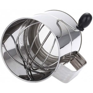 Flour Sifter, 8 Cup Flour Sifter for Baking Fine Mesh Rotary Hand Crank Sifters Stainless Steel with Loop Agitator for Quick Sifting, Flours Duster(COLOR:Silver)