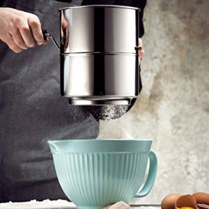 Flour Sifter, 8 Cup Flour Sifter for Baking Fine Mesh Rotary Hand Crank Sifters Stainless Steel with Loop Agitator for Quick Sifting, Flours Duster(COLOR:Silver)