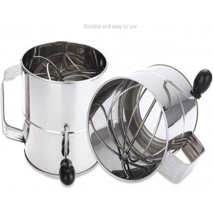 Flour Sifter, 8 Cup Flour Sifter for Baking Fine Mesh Rotary Hand Crank Sifters Stainless Steel with Loop Agitator for Quick Sifting, Flours Duster(COLOR:Silver)