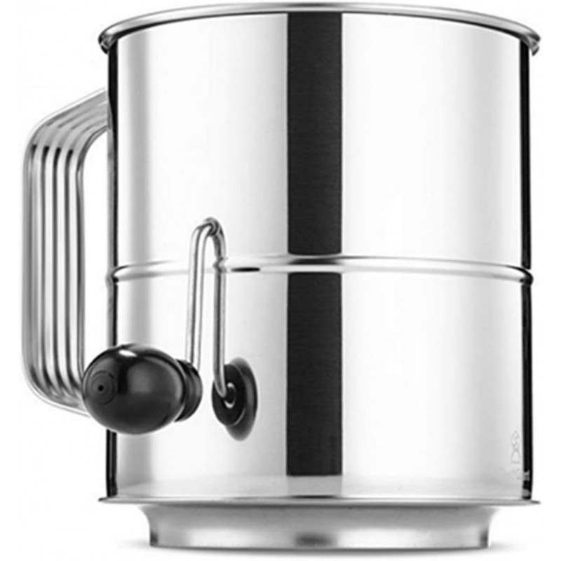 Flour Sifter, 8 Cup Flour Sifter for Baking Fine Mesh Rotary Hand Crank Sifters Stainless Steel with Loop Agitator for Quick Sifting, Flours Duster(COLOR:Silver)