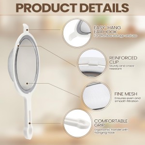 LemonRoad Set of 3 Stainless Steel Mesh Strainer 304 Fine Mesh Filters with Ergonomic Handles and Hanging Ears for Oil Filter Skimming Grease and Foam(White)