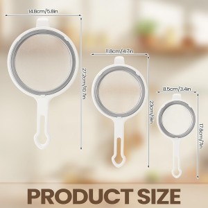 LemonRoad Set of 3 Stainless Steel Mesh Strainer 304 Fine Mesh Filters with Ergonomic Handles and Hanging Ears for Oil Filter Skimming Grease and Foam(White)