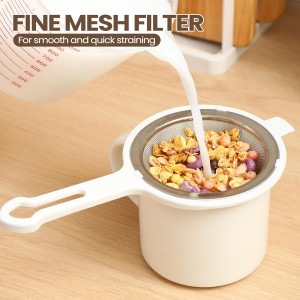 LemonRoad Set of 3 Stainless Steel Mesh Strainer 304 Fine Mesh Filters with Ergonomic Handles and Hanging Ears for Oil Filter Skimming Grease and Foam(White)