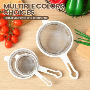 LemonRoad Set of 3 Stainless Steel Mesh Strainer 304 Fine Mesh Filters with Ergonomic Handles and Hanging Ears for Oil Filter Skimming Grease and Foam(White)