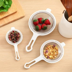 LemonRoad Set of 3 Stainless Steel Mesh Strainer 304 Fine Mesh Filters with Ergonomic Handles and Hanging Ears for Oil Filter Skimming Grease and Foam(White)