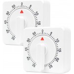 2 Pcs Kitchen Timer with Alarm : Square 60 Minute Mechanical Visual Cooking, Time Management Tools Hour Manual Countdown Timer for Baking, Homework, Exercise Auto Off No Batteries Required White