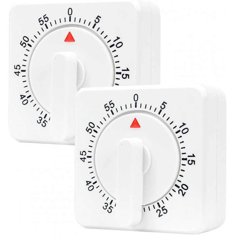 2 Pcs Kitchen Timer with Alarm : Square 60 Minute Mechanical Visual Cooking, Time Management Tools Hour Manual Countdown Timer for Baking, Homework, Exercise Auto Off No Batteries Required White