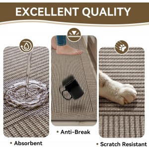 Kitchen Rugs Set of 2,Kitchen Mats for Floor, Runner Rugs Non Slip Washable Absorbent Kitchen Floor Mat, Braided Kitchen Sink Rug, 17''x30''+17''x47'' Brown