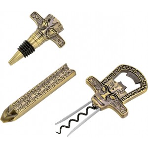 Professional Wine Opener Set for Old & Fragile Corks - 3-in-1 Cork Extractor Removes Older Wine Corks Whole & Intact, Beer Bottle Opener with Elegant Zinc Alloy Base & Stopper Set (Antique Bronze)