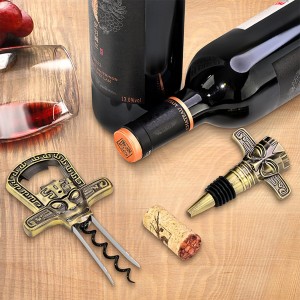 Professional Wine Opener Set for Old & Fragile Corks - 3-in-1 Cork Extractor Removes Older Wine Corks Whole & Intact, Beer Bottle Opener with Elegant Zinc Alloy Base & Stopper Set (Antique Bronze)