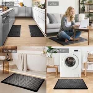 2PCS UKISS Kitchen Rugs, Cushioned Anti Fatigue Kitchen Mats for Floor, Waterproof Kitchen Rug，Non-Slip Comfort Standing Mat for Kitchen (Black, 17.3