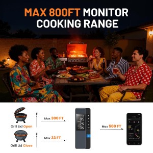 Smart Bluetooth Wireless Meat Thermometer, Real-Time Monitoring Control Digital Thermometer with Smart App, Meat Probe IP67 Waterproof High Accuracy Perfect for BBQ, Oven, Grill & Smoker