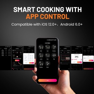 Smart Bluetooth Wireless Meat Thermometer, Real-Time Monitoring Control Digital Thermometer with Smart App, Meat Probe IP67 Waterproof High Accuracy Perfect for BBQ, Oven, Grill & Smoker