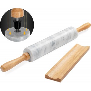 16.7 Inches Marble Rolling Pin for Baking with Wooden Handles & Wooden Cradle - Rolling Pin for making Pizza Dough & Tortillas, Dough Roller for Pasta, Cookie, Pie Crust and More!