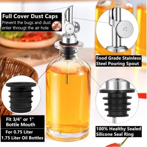 3 Pack Olive Oil Pour Spout with Adapters, Oils Pourer for Olive Oil Dispenser Bottle, Easily Turn Your Bottles into Dispensers for Liquor, Vinegar, Oils, Syrup, Liquor Bottle Pourers, Silver