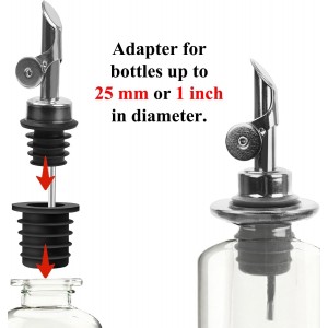 3 Pack Olive Oil Pour Spout with Adapters, Oils Pourer for Olive Oil Dispenser Bottle, Easily Turn Your Bottles into Dispensers for Liquor, Vinegar, Oils, Syrup, Liquor Bottle Pourers, Silver