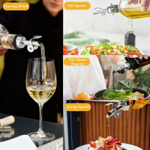 3 Pack Olive Oil Pour Spout with Adapters, Oils Pourer for Olive Oil Dispenser Bottle, Easily Turn Your Bottles into Dispensers for Liquor, Vinegar, Oils, Syrup, Liquor Bottle Pourers, Silver
