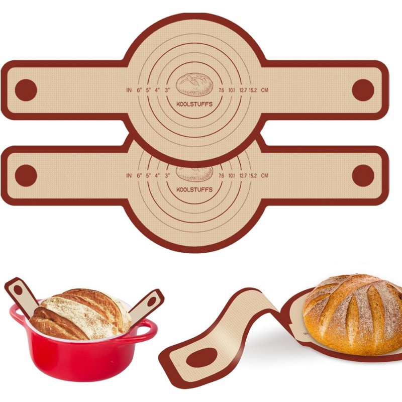 Silicone Bread Sling for Dutch Oven, 2 PCS Red Non-Stick & Reusable Bread Baking Supplies with Extra Long Handles, Easily Transfer Sourdough, Dishwasher Safe, Round