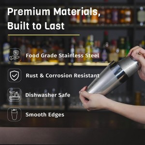 Boston Cocktail Shaker Set, 4-Piece Bar Tools Set, Professional Bar Set with Boston Shaker, Bar Spoon, Jigger, Hawthorne Strainer, Stainless Steel, Dishwasher Safe, Ideal Bartender Kit for Bar