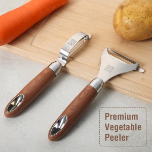 Premium Stainless Steel Multifunctional Kitchen Fruit and Vegetable Peeler with Natural Wood Handle，Ultra Sharp Strong Blade - 2 PCS