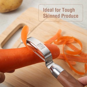 Premium Stainless Steel Multifunctional Kitchen Fruit and Vegetable Peeler with Natural Wood Handle，Ultra Sharp Strong Blade - 2 PCS