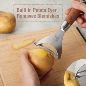 Premium Stainless Steel Multifunctional Kitchen Fruit and Vegetable Peeler with Natural Wood Handle，Ultra Sharp Strong Blade - 2 PCS