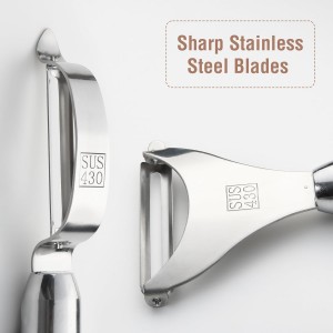 Premium Stainless Steel Multifunctional Kitchen Fruit and Vegetable Peeler with Natural Wood Handle，Ultra Sharp Strong Blade - 2 PCS