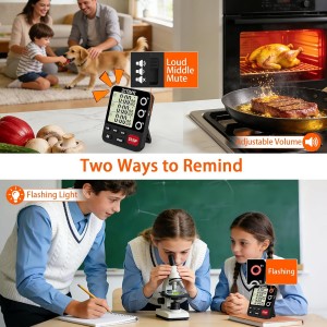 Digital Dual Kitchen Timer, 3 Channels Count Down/Up Multi Timer with Memory-Preset Magnetic Back & Large Display Adjustable Alarm Volume, Suit for Food Cooking, Black