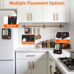 Digital Dual Kitchen Timer, 3 Channels Count Down/Up Multi Timer with Memory-Preset Magnetic Back & Large Display Adjustable Alarm Volume, Suit for Food Cooking, Black