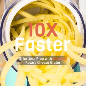 Rotary Cheese Grater Hand Crank, 3 Interchangeable Blades, Shredder Slicer, Strong Suction Base, No-Cut-Hands Design for Parmesan Mozzarella Vegetables Nuts, Fast Kitchen Prep Tool, Blue