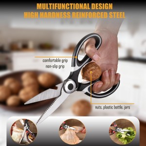Kitchen Scissors All Purpose 2 Pack, Heavy Duty Kitchen Shears, Shears with Protective Sheath, Cutting Meat, Food, Fish, Poultry Multipurpose Sharp Sissors for Dishwasher Safe (Black)