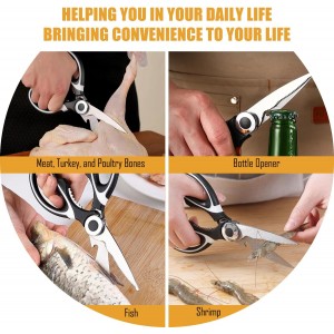 Kitchen Scissors All Purpose 2 Pack, Heavy Duty Kitchen Shears, Shears with Protective Sheath, Cutting Meat, Food, Fish, Poultry Multipurpose Sharp Sissors for Dishwasher Safe (Black)