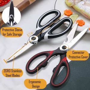 Kitchen Scissors All Purpose 2 Pack, Heavy Duty Kitchen Shears, Shears with Protective Sheath, Cutting Meat, Food, Fish, Poultry Multipurpose Sharp Sissors for Dishwasher Safe (Black)