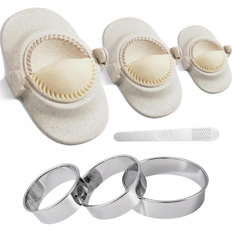 Dumpling Making Kit, Empanadas Press Mold Maker Set with Dough Cutter & Stuffing Spoon, Dumpling Mold Set for Pierogi, Pastelitos, Calzone, Turnovers, Chinese Dumpling, White 3sizes (4.2