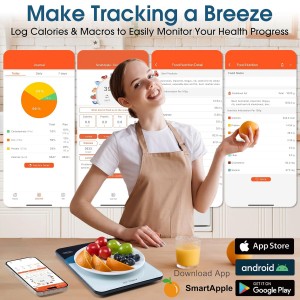 AIMILAR Bluetooth Kitchen Scale 10kg/22lb - Smart Nutrition Food Scale with App Calorie & Macro Tracker, Nutritional Analysis, USB-C Rechargeable, Tempered Glass, LED Display, Tare, g/lb:oz/oz/ml