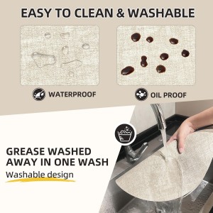 Round Placemats Set of 6, 15 Inch Faux Leather Place mats, Washable Wipeable Non Slip, Heat Resistant Waterproof Vinyl Table Mats for Dining Table, Kitchen, Party, Beige