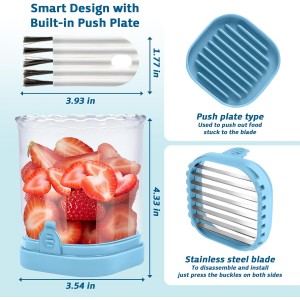 Strawberry Slicer Cup with Push Plate, Fruit Cutter Kitchen Gadget for Egg, Kiwi, Banana, Cucumber, Easy Fruit & Vegetable Slicer, Strawberry Cutter Tool for Quick Safe Cutting (Blue)