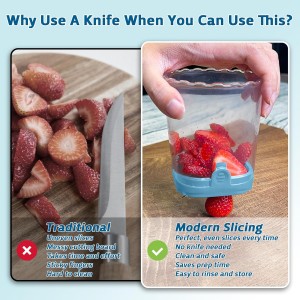 Strawberry Slicer Cup with Push Plate, Fruit Cutter Kitchen Gadget for Egg, Kiwi, Banana, Cucumber, Easy Fruit & Vegetable Slicer, Strawberry Cutter Tool for Quick Safe Cutting (Blue)