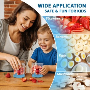 Strawberry Slicer Cup with Push Plate, Fruit Cutter Kitchen Gadget for Egg, Kiwi, Banana, Cucumber, Easy Fruit & Vegetable Slicer, Strawberry Cutter Tool for Quick Safe Cutting (Blue)