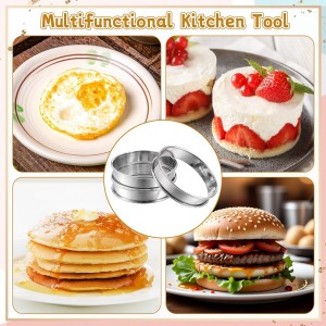 25 Pcs 4 Inch English Muffin Ring, Double Rolled Tart Rings, Stainless Steel Crumpet Rings, Round Metal Cooking Pastry Ring Molds, for Baking Fluffy Muffins, Pancakes, Pastry, Omelette, Silver