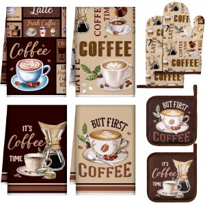 8 Pcs Coffee Kitchen Towels and Dishclot...