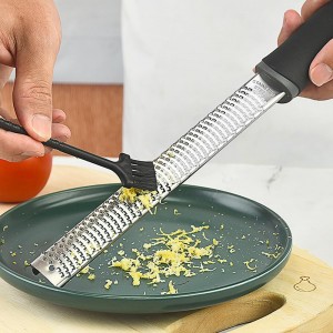1Pack Lemon Zester Stainless Steel Cheese Grater with Plastic Cover Ergonomic Soft Black Handle Handheld Rotary Cheese Grater Zester Ideal for Kitchen Use and Food Preparation